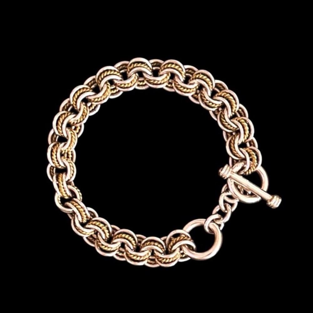 Mexico Vintage .925 Sterling Silver and Gold Rolo Circle Link Bracelet